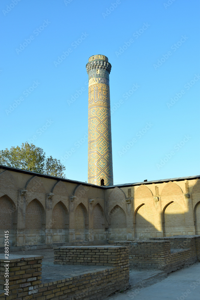 Samarkand. Uzbekistan. September 2019. The ancient architectural complex - Registan. Mosque, madras, minaret.