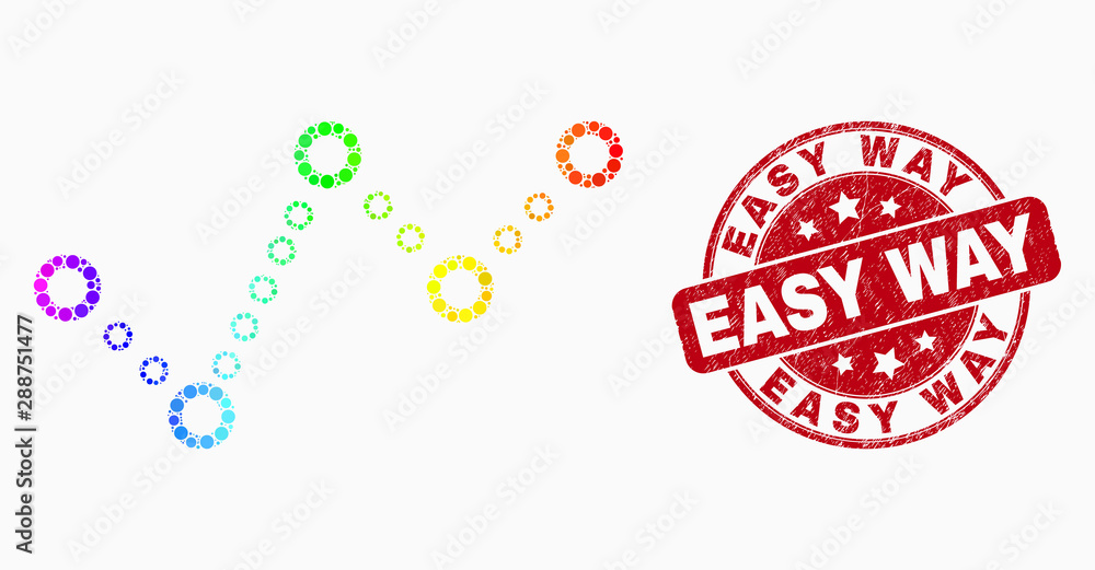 Dot spectral dotted trend chart mosaic pictogram and Easy Way seal. Red vector round textured seal with Easy Way phrase. Vector collage in flat style. Dot spectral dotted trend chart mosaic pictogram and Easy Way seal. Red vector round textured seal with Easy Way phrase. Vector collage in flat style.