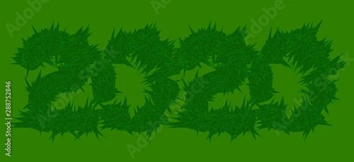 number 2020 consisting of leaves and grass on a green background.