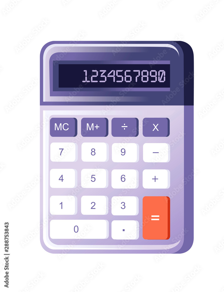 Modern purple small calculator with basic function flat vector illustration isolated on white background Modern purple small calculator with basic function flat vector illustration isolated on white background
