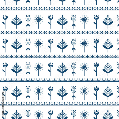Folk art vector pattern with flowers. Scandinavian design.