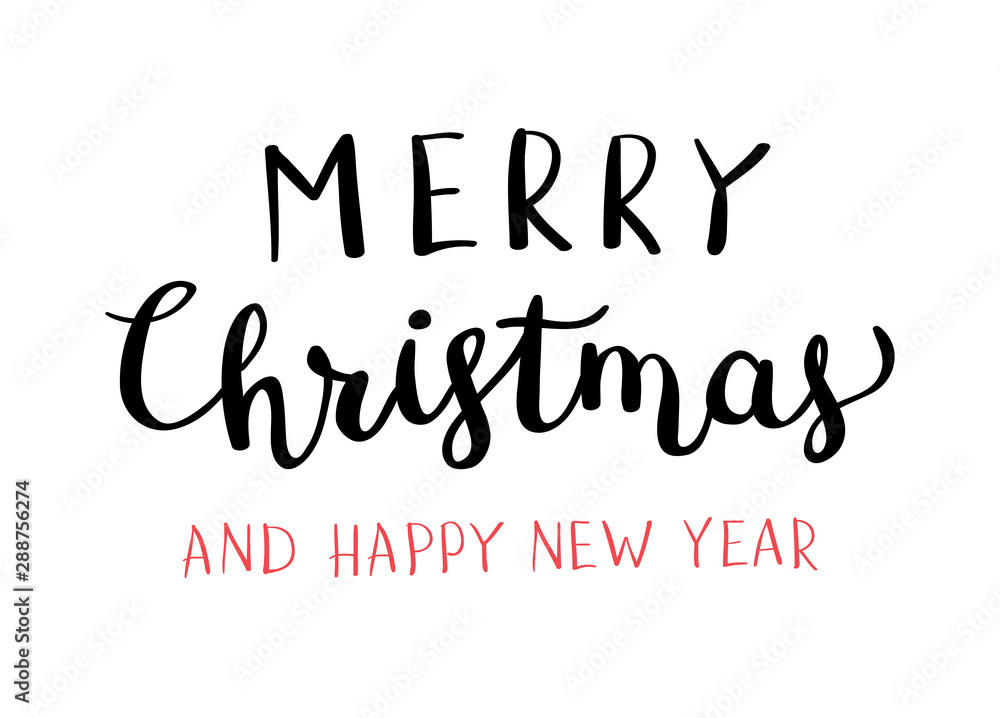 Christmas hand drawn lettering. Xmas calligraphy on white background. Christmas black and red lettering