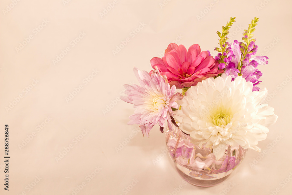 bouquet of flowers in vase on a pink background bouquet of flowers in vase on a pink background