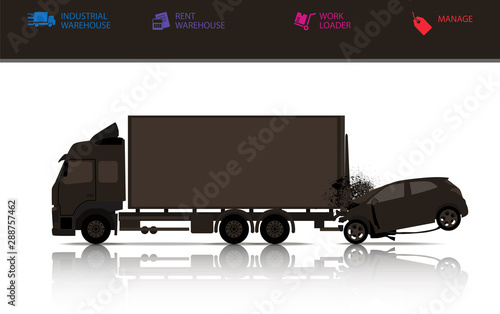 Black car crashed into a truck