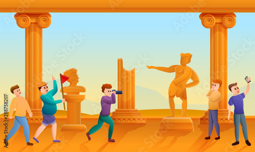 Greek excursion concept banner. Cartoon illustration of greek excursion vector concept banner for web design