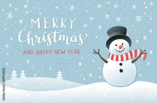Christmas background with snowman. New year illustration.