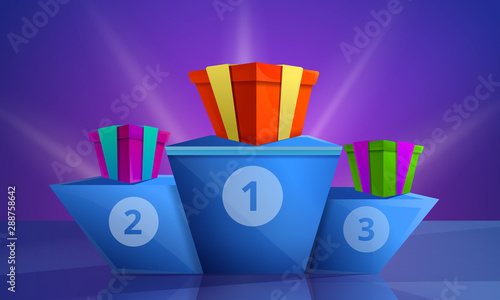 Contest podium concept banner. Cartoon illustration of contest podium vector concept banner for web design