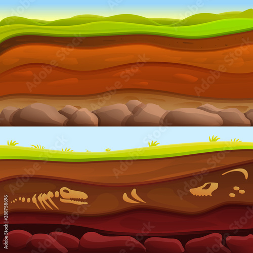 Soil ground banner set. Cartoon illustration of soil ground vector banner set for web design