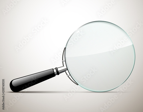 Innovative empty illustration 3d realistic loupe icon isolated on the White backdrop. Creative banner illustration modern design magnifying glass logo for Zoom And Tool with black handle with shadow.