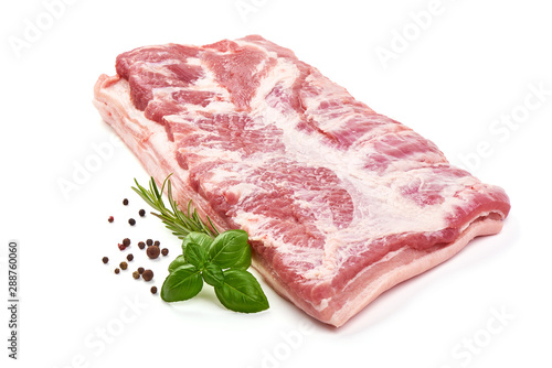 Fresh pork brisket, raw meat, isolated on white background photo