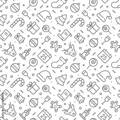 Christmas seamless pattern with thin line icons