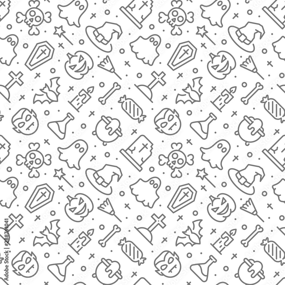 Halloween seamless pattern with thin line icons Halloween seamless pattern with thin line icons