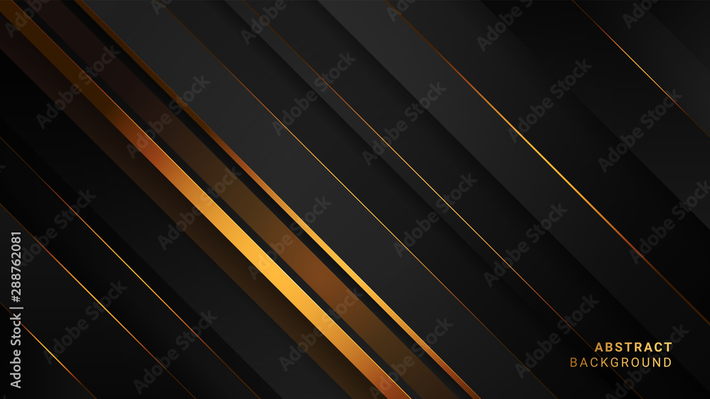 Obraz premium Abstract black background with gradient gold lines. Dark texture with diagonal stripes. Template for business and luxury design.