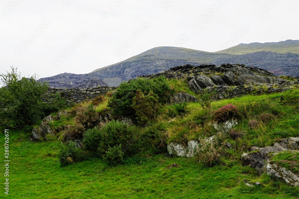 Countryside in Wales with Mountains and Rocks