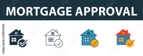 Mortgage Approval icon set. Four elements in diferent styles from personal finance icons collection. Creative mortgage approval icons filled, outline, colored and flat symbols