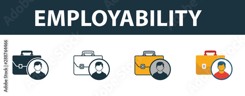 Employability icon set. Four elements in diferent styles from project management icons collection. Creative employability icons filled, outline, colored and flat symbols photo