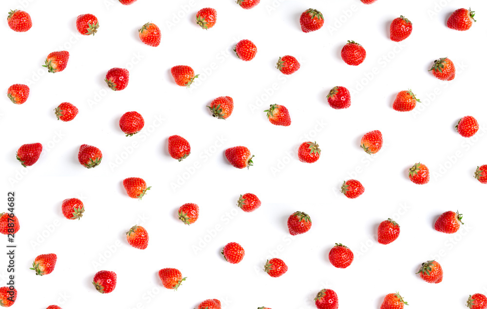 Fresh strawberry pattern on white background. Summer berries, flat lay. Strawberry isolated on white background top view Fresh strawberry pattern on white background. Summer berries, flat lay. Strawberry isolated on white background top view