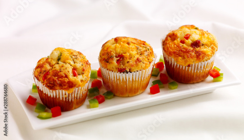 Savoury Muffins with Peppers on long plate
