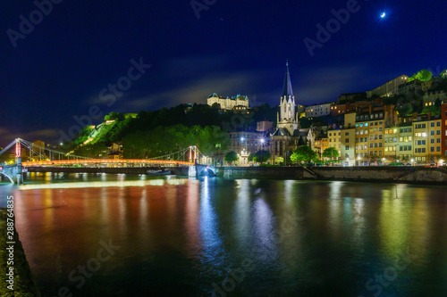 Night view of the Saone and Saint Georges in Lyon