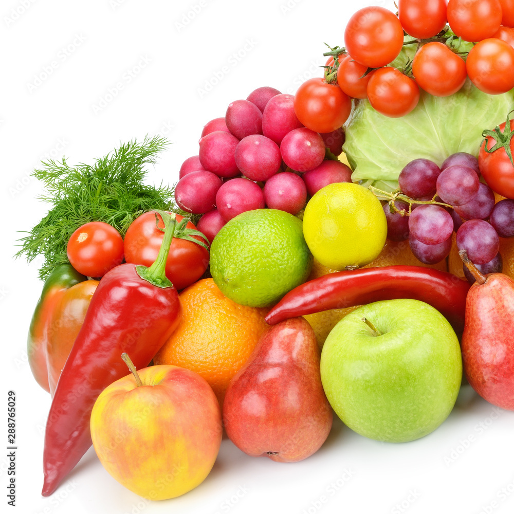 Fruits and vegetables isolated on white background. Fruits and vegetables isolated on white background.