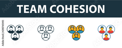 Team Cohesion icon set. Four elements in diferent styles from project management icons collection. Creative team cohesion icons filled, outline, colored and flat symbols