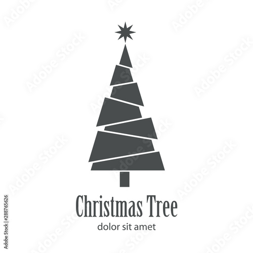 Logotipo con texto Christmas Tree con árbol abstracto en piezas en color gris