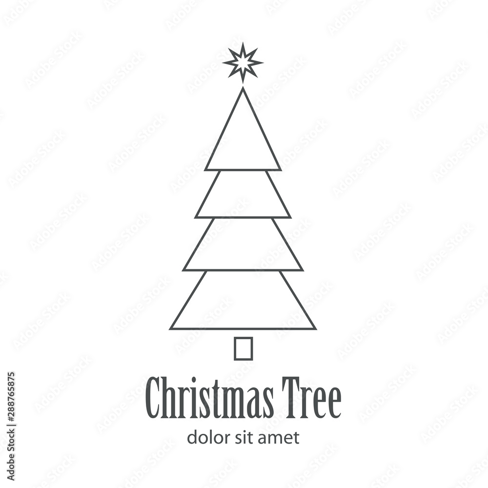 Logotipo con texto Christmas Tree con árbol abstracto con varias ramas lineal en color gris Logotipo con texto Christmas Tree con árbol abstracto con varias ramas lineal en color gris