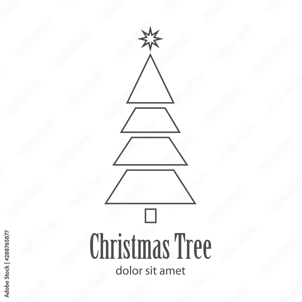 Logotipo con texto Christmas Tree con árbol abstracto con varias ramas lineal en color gris Logotipo con texto Christmas Tree con árbol abstracto con varias ramas lineal en color gris