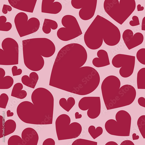 Square seamless postcard with red hearts pattern on pink background