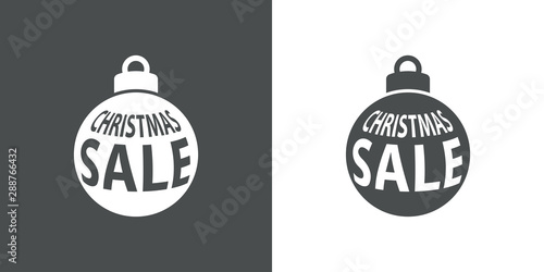 Icono plano bola de navidad con texto CHRISTMAS SALE en gris y blanco