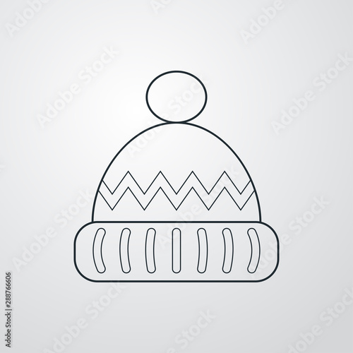 Icono plano lineal sombrero de lana en fondo gris