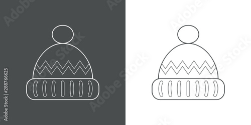 Icono plano lineal sombrero de lana en gris y blanco