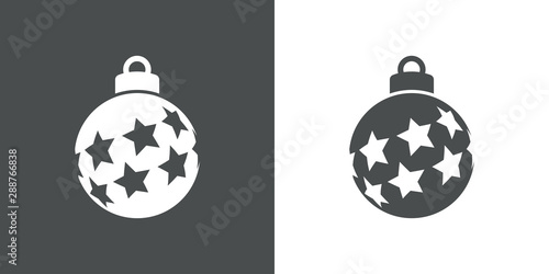 Icono plano bola de navidad con estrellas en diagonal en gris y blanco