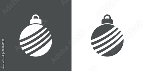 Icono plano bola de navidad con lineas en diagonal en gris y blanco