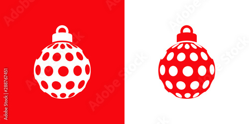 Icono plano bola de navidad con patrón de círculos en rojo y blanco