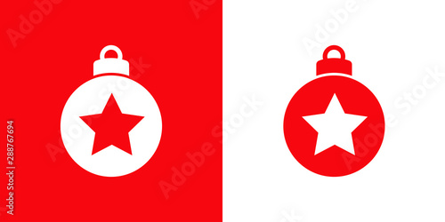 Icono plano bola de navidad con estrella centrada en rojo y blanco