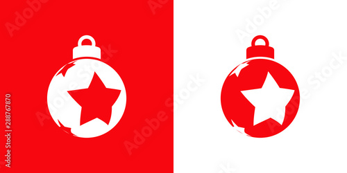 Icono plano bola de navidad con 3 estrellas en rojo y blanco