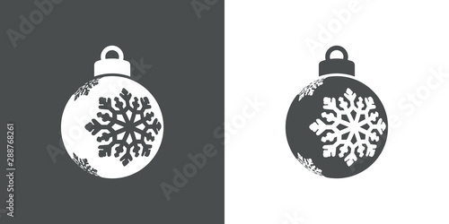 Icono plano bola de navidad con copo de nieve perspectiva lateral en gris y blanco