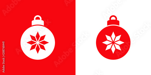 Icono plano bola de navidad con estrella 8 puntas en rojo y blanco