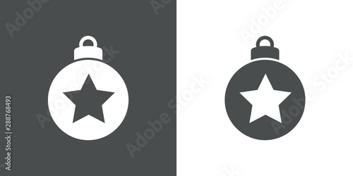 Icono plano bola de navidad con estrella centrada en gris y blanco