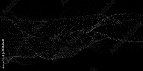 Wave 3d. Abstract wave dots in dark background. Big data