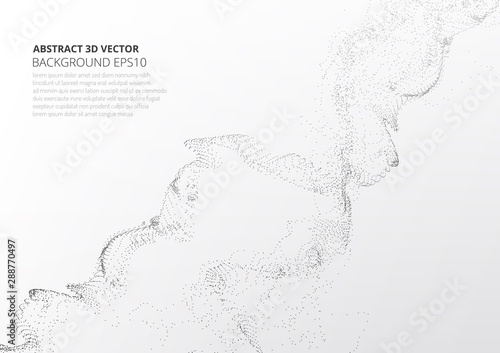 Abstract background with sprayed particles. Fluctuations in geometric shapes in space.