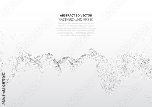 Abstract background with sprayed particles. Fluctuations in geometric shapes in space.