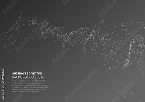 Abstract background with sprayed particles. Fluctuations in geometric shapes in space.