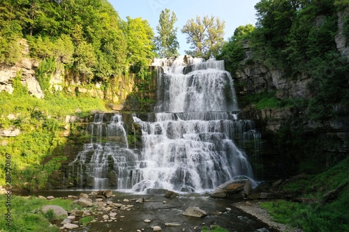 Beautiful Waterfall in Upstate New York State Park with Green Trees