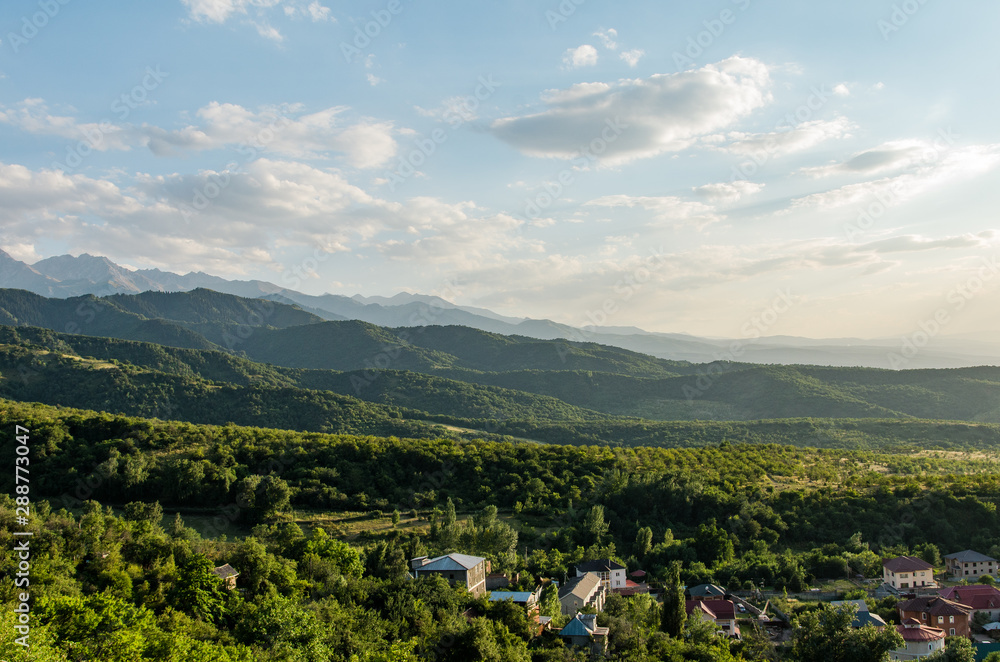 Beautiful green mountains and hills in Kazakhstan in the summer