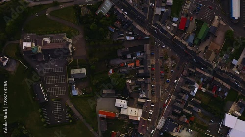 Aerial view of Carndonagh countryside town houses near church in Ireland photo