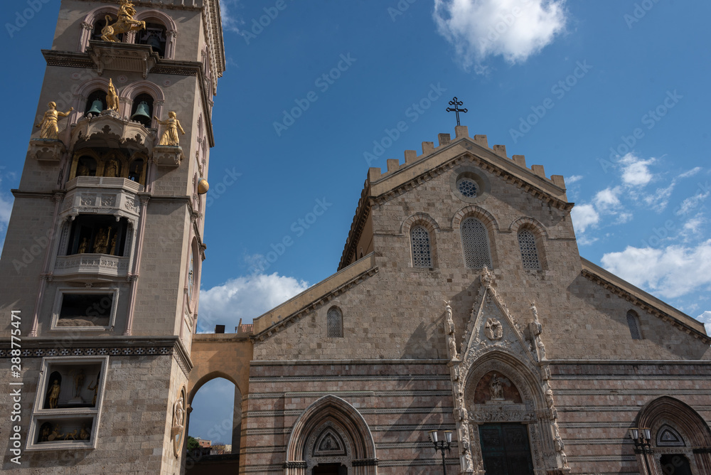 cathedral of Messina with the facade and the bell tower on the large square