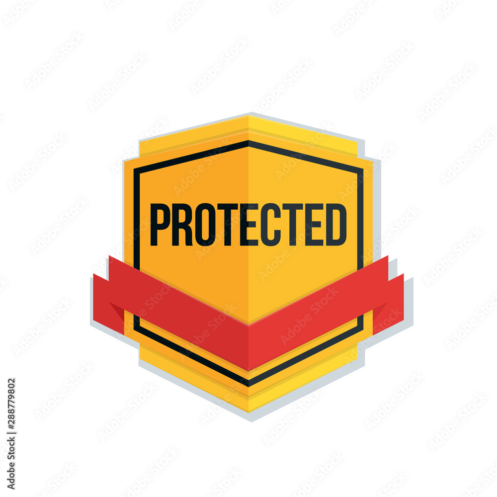 Protected shield label with ribbon illustration Protected shield label with ribbon illustration