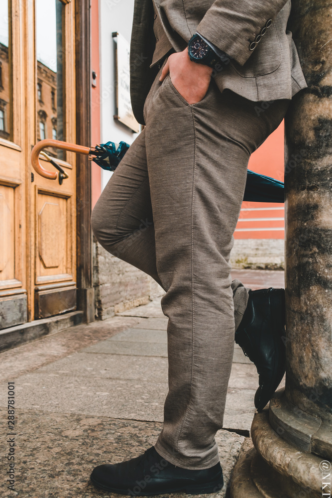 Autumn businessman walk in the warm rain Autumn businessman walk in the warm rain